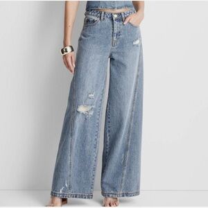 Women's High Rise Distressed Wide Leg Jeans- Future Collective with Jenee Naylor
